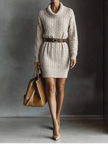 SHEIN Women's Solid Color Casual Daily Knit Dress - Apricot - View 5