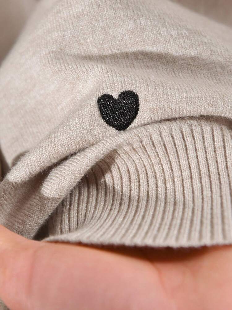 CosyJoli Plus Size Women Solid Color Heart Embroidery Basic Cardigan Spring Women, Spring Breaks Romantic Valentine's Day Fall/Winter - Apricot - View 7