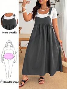 Enliva Plus Size Casual Loose Strap Dress - Dark Grey - View 1