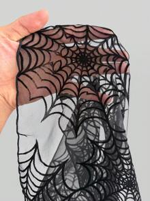 Sunspun Halloween Plus Size Chiffon V-Neck Cinched Waist Flared Sleeve Spider Web Blouse Dark Style - Black - View 8