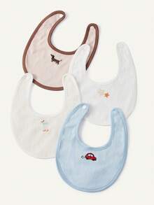 Cozy Pixies 4件組嬰兒圍兜 可水洗清潔 鏤空提花刺繡 可愛小鴨、小狗、小車、小星星圖案 適合新生兒禮物 - 混合色 - 查看 5