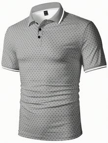 Manfinity Homme 男士休閒印花對比色半開襟鈕扣短袖 Polo 衫 - 灰色 - 查看 4