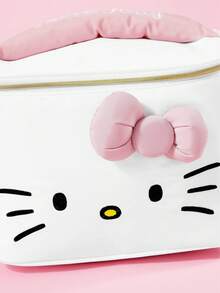 HELLO KITTY AND FRIENDS | SHEIN 可愛貓咪印花大容量聚酯纖維化妝包，附3D蝴蝶結與提把，旅行與日常使用化妝收納袋 - 粉色蝴蝶結款 - 查看 3