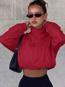 Muchica Women's Red Long Sleeve Zip-Up Thin Jacket - Red - View 5