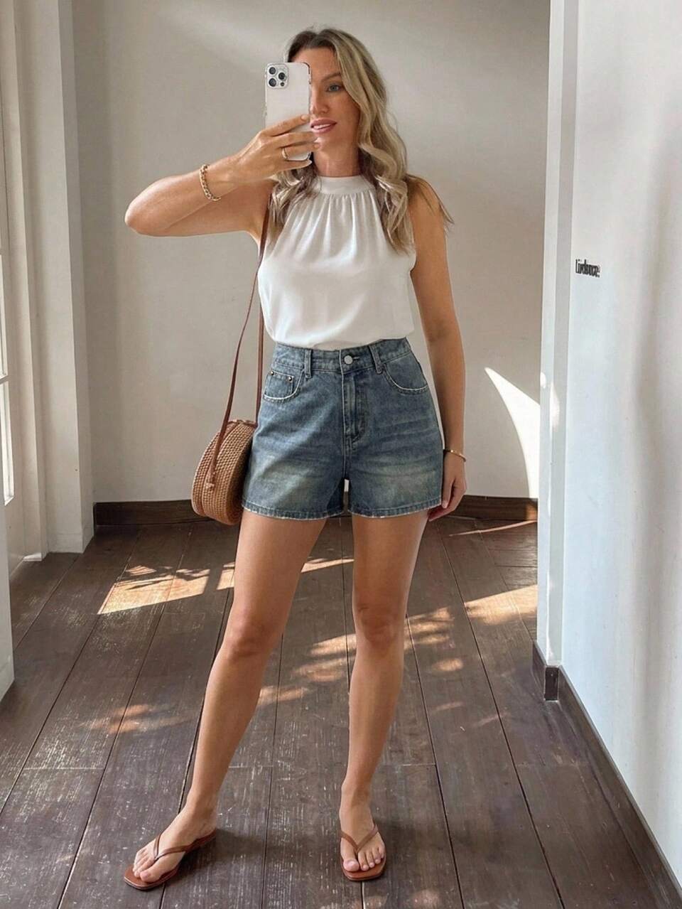 Distressed Washed Patchwork Pocket Casual Simple Vacation Summer Straight Leg Denim Shorts For Women School Y2K Dates