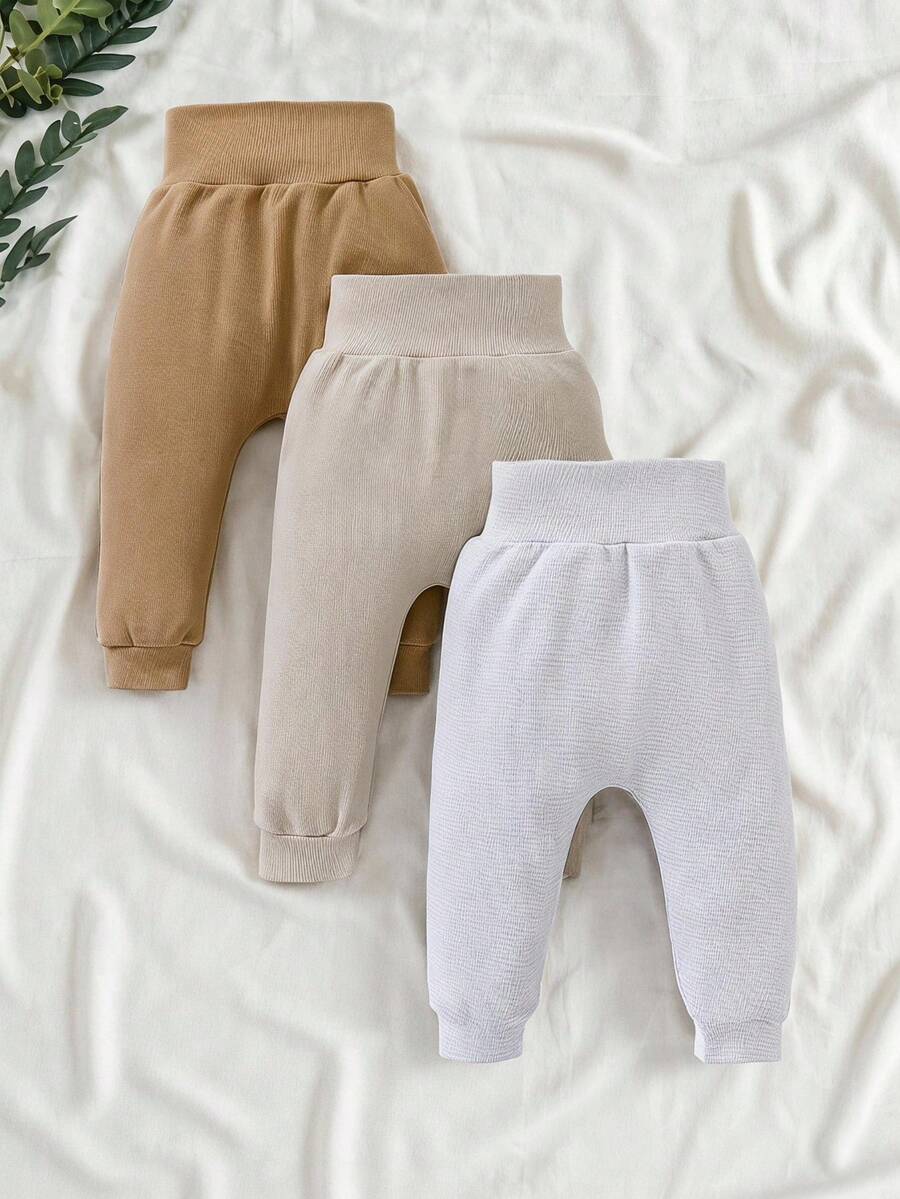 SHEIN Playful Pals Baby 3pcs Ribbed Knit Trousers - Multicolor - View 1
