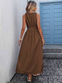 Vivid Eden Women's Casual Breezy Sexy Sleeveless Dress For Vacation Vacation Beach Coffee Brown Summer - Dark Brown - View 2