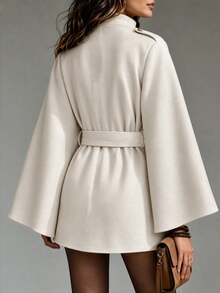 SHEIN Women's Elegant Autumn/Winter Commute & Date Streetwear Cape-Style Batwing Sleeve Apricot Overcoat - Apricot - View 2
