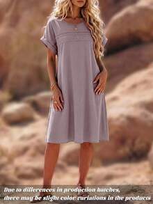 EMERY ROSE Vestido sin mangas de talla grande para mujer con unicolor y encaje calado - Rosa - Ver 3