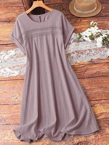 EMERY ROSE Vestido sin mangas de talla grande para mujer con unicolor y encaje calado - Rosa - Ver 4