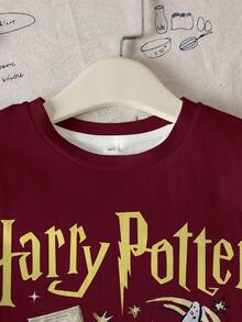 HARRY POTTER X SHEIN Baby Girl Letter Print Round Neck Short Sleeve Casual T-Shirt - White - View 4