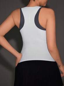 OutZeal Women Sports White Tank Gym Yoga Workout Soft Stretch Bra-In Color-Blocked Active Tops - White - View 9