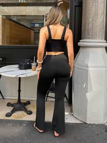 hollyjadebate 女款線條拼接極簡休閒運動長褲，日常穿著黑色 - 黑色 - 查看 3