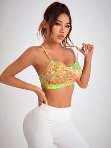 SHEIN Sovereign Charm 女款印花拼色時尚性感運動內衣 - 彩色 - 查看 3