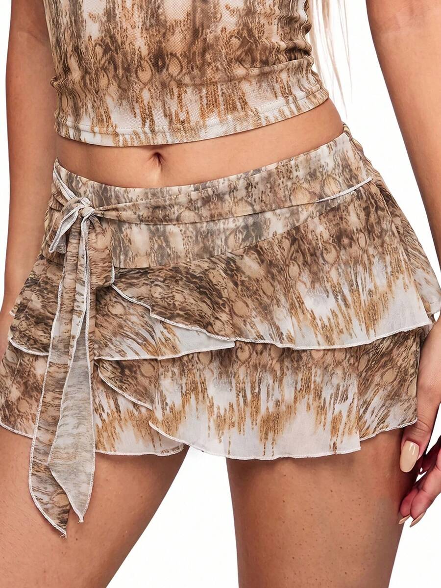 SHEIN ICON 女款多層荷葉邊低腰 Y2K 黑色迷你裙 - 彩色 - 查看 1