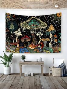 Mushroom Eyes Tapestry, Abstract Ocean Peacock Boho Wall Hanging, Surreal Sea Art Decor For Bedroom Living Room, Hippie Home Decor Tapestry - Mushroom - View 4
