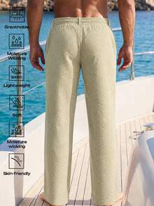 Manfinity Swimmode Men's Waist Tie Straight Leg Loose Casual Long Pants - Khaki - View 2