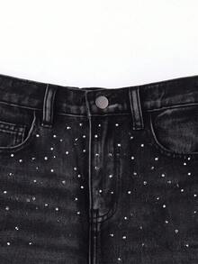 Tween Boy Y2k Loose And Comfortable Street-Style Distressed And Rhinestone-Embroidered Jeans - Black - View 4