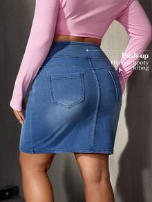 Flexra Plus Size Women's Fall Summer Casual Criss-Cross Waist Elastic Denim Mini Skirt Waist Corset Buttock Lift Sportswear Work Outfits For Women - Medium Wash - View 8