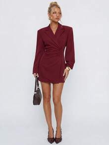 Avantive Gaun Mini Elegan untuk Wanita, Cocok untuk Perjalanan Sehari-hari, dengan Potongan Pinggang yang Rapi - Burgundy - View 5