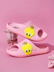 LOONEY TUNES X SHEIN 時尚可愛一腳蹬拖鞋 防滑快乾浴室涼拖，輕量耐用 EVA 材質，居家、游泳池、海灘室內通用 - 粉色 - 查看 8