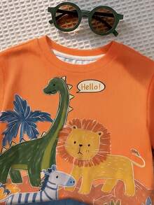 SHEIN LMoss Kids 男嬰休閒簡約卡通獅子印花上衣，適合春夏穿著 - 彩色 - 查看 5