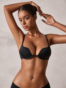 Veilyse Teenage Student Small Bust Underwire Push-Up Bra, Solid Color Minimalist Everyday Bra, Soft Thick Padded Cups, Comfortable Breathable Sexy Lingerie, Suggest Ordering One Size Up - Black - View 4