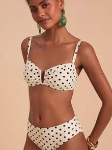 Travachic Women's Polka Dot Print Ruffle Top And Triangle Bikini Bottom Bikini Set Set - Multicolor - View 7