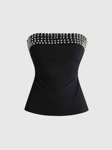 ROMWE Grunge Punk Atasan Tube Top Pas Badan Motif Leopard Subkultur Y2K dengan Desain Belahan di Bagian Bawah untuk Wanita - Hitam - View 2