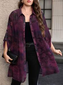 Reflora Plus Size Fashion Floral Print Single-Breasted Shirt For Vacation - Multicolor - View 4