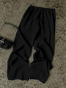 SHEIN PETITE CURVE Plus Size Casual Cross Print Sweatpants - Black - View 2