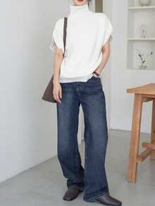 Dazy-Less Women's Round Neck Short Sleeve White Solid Color Hollow Knit Fitted Cropped Top - White - View 8