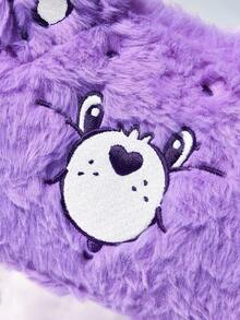 SHEIN X Care Bears 可愛3D耳朵刺繡毛絨熊手提包，柔軟觸感，大容量，適合日常通勤與休閒出遊 - 紫色 - 查看 3
