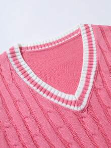 Manfinity CasualKnits 男士條紋V領休閒百搭針織背心 - 玫紅色 - 查看 5