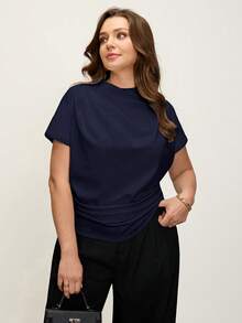 Comfylo Top de talla grande con corte 3D plisado y ajuste ceñido - Azul Marino - Ver 3
