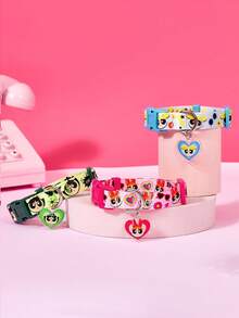 THE POWERPUFF GIRLS X PETSIN 1件寵物項圈附鈴鐺吊飾，可愛圖案，聚酯纖維材質，鈴鐺吊飾點綴，可調節舒適貼合，日常寵物識別，適用幼犬與幼貓 - 彩色 - 查看 1
