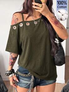 Coolane 女款秋季街頭風 Y2K 骷髏圖案萬聖節外出套裝 寬鬆版 - 軍綠色 - 查看 7