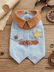 PETSIN 1件寵物貓狗服飾附徽章，帥氣小狗夾克背心 - 藍色 - 查看 1