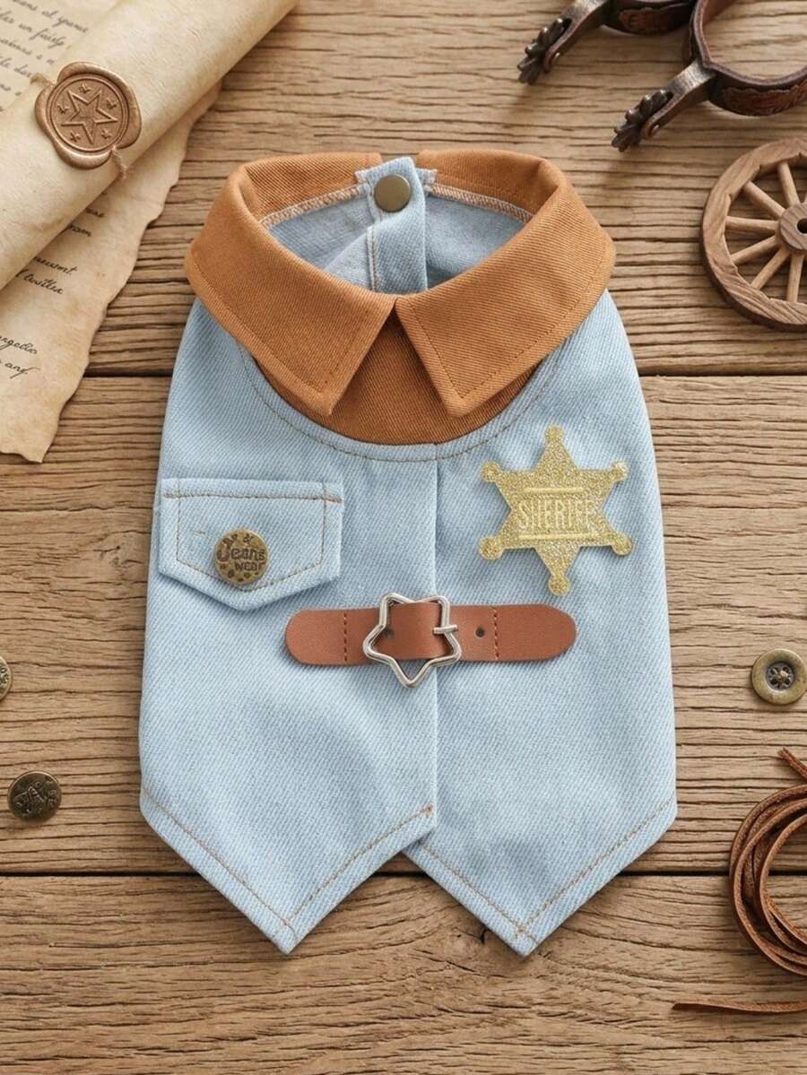 PETSIN 1件寵物貓狗服飾附徽章,帥氣小狗夾克背心 - 藍色 - 查看 1
