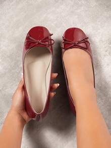 SHUZIA Women Fashionable Bowknot Flat Shoes, Solid Color Summer Shoes Spring Shoes Spring Break Easter Mother's Day Present - Red - View 3