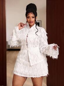 Maweii Plus Size Long Sleeve New Chinese Style Frog Button Design Handsome 2 Pieces Set - White - View 4