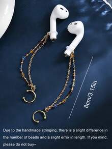 Protective Color Rhinestone Fashion Anti Drop Ear Chain One Sets For Bluetooth Wireless Earphones Compatible With Apple Simple Pearl Travel Essential - Gold - View 3