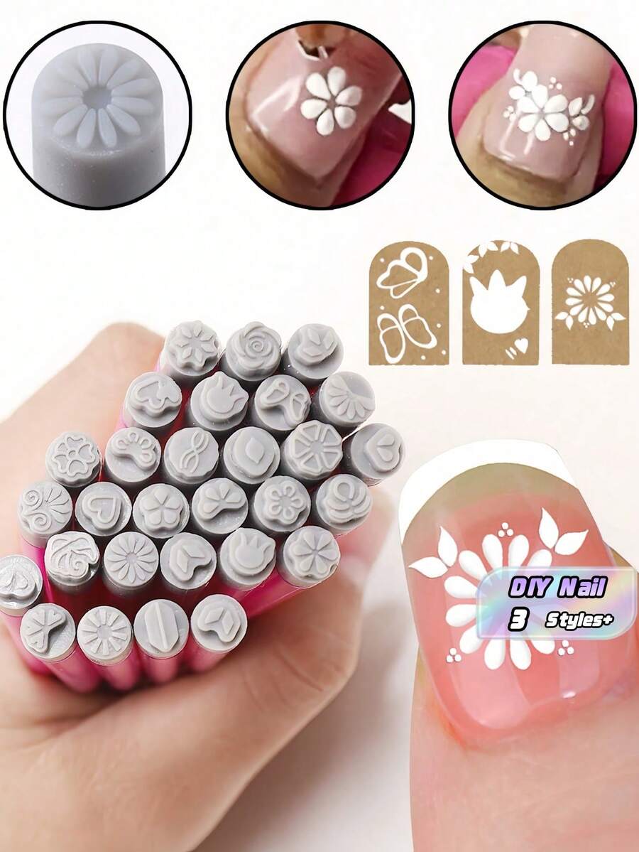 Nail Stamp Pen Tool Set With Silicone Replacement Heads Nail Art Stamper Stamp Brush Kit For DIY Nail Design Home Salon Manicure Gift - Multicolor - View 1