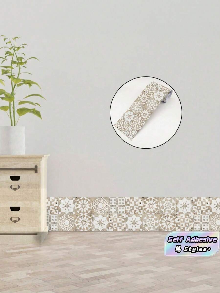1 Peça Adesivo Autocolante de PVC para Cozinha, À Prova d'Água, À Prova de Óleo, Resistente ao Calor, Fácil de Limpar, Removível, Reposicionável, Resistente a Arranhões, Padrão Geométrico Retrô, Decalque de Azulejo para Parede, Piso, Rodapé, Rodapé, Decoração de Azulejo, Renovação e Atualização da Cozinha Doméstica - Multicolor - Visão 1