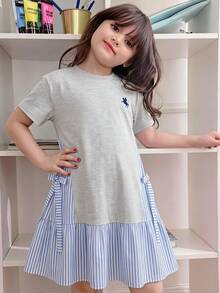 SHEIN 少女騎士印花條紋拼接假兩件式短袖洋裝 - 淺灰色 - 查看 6