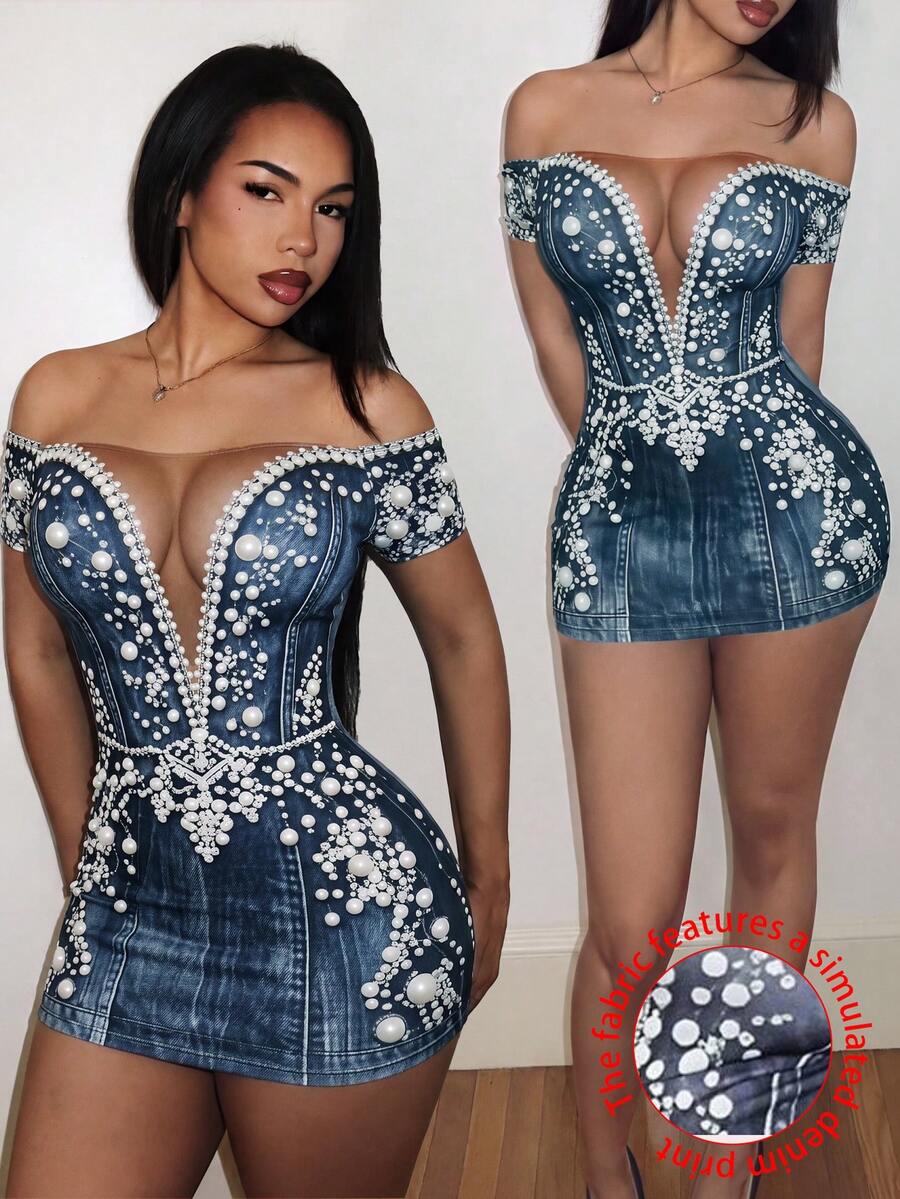 BamGleam 女款印花性感短洋裝