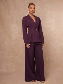Lumalex Oversized Long Sleeve Lapel Cinched Waist Women's Blazer,New Fall Styles - Red Violet - View 4