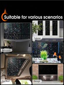 1Roll Blackout Window Film Non Adhesive Black Window Cover Stained Glass Sun Block Privacy Tint For Home Room Darkening Sleep Heat Control - Black - View 10