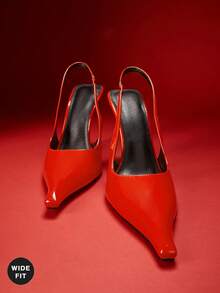 SHUZIA Women's Wide-Fit Pointed Toe, Elegant Fashionable Sling Back Wedge Heels - Red - View 8