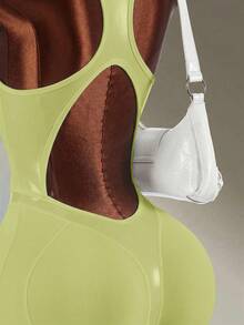 Amplova Solid Color Backless Fitted Sports Romper - Yellow - View 8